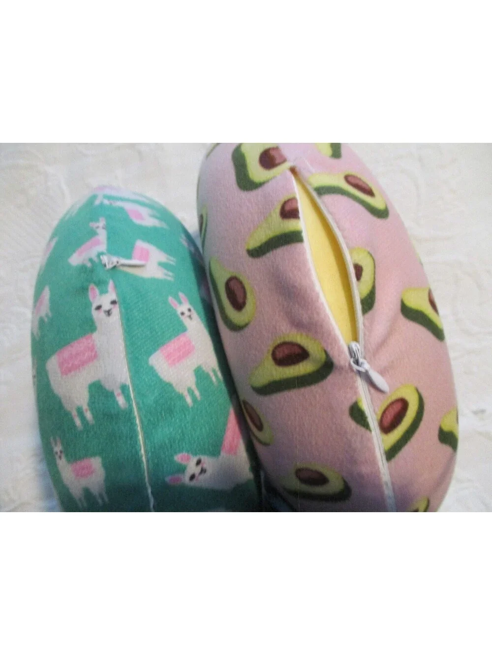 Set of Two Neck Pillows with Llama and Avocado Prints